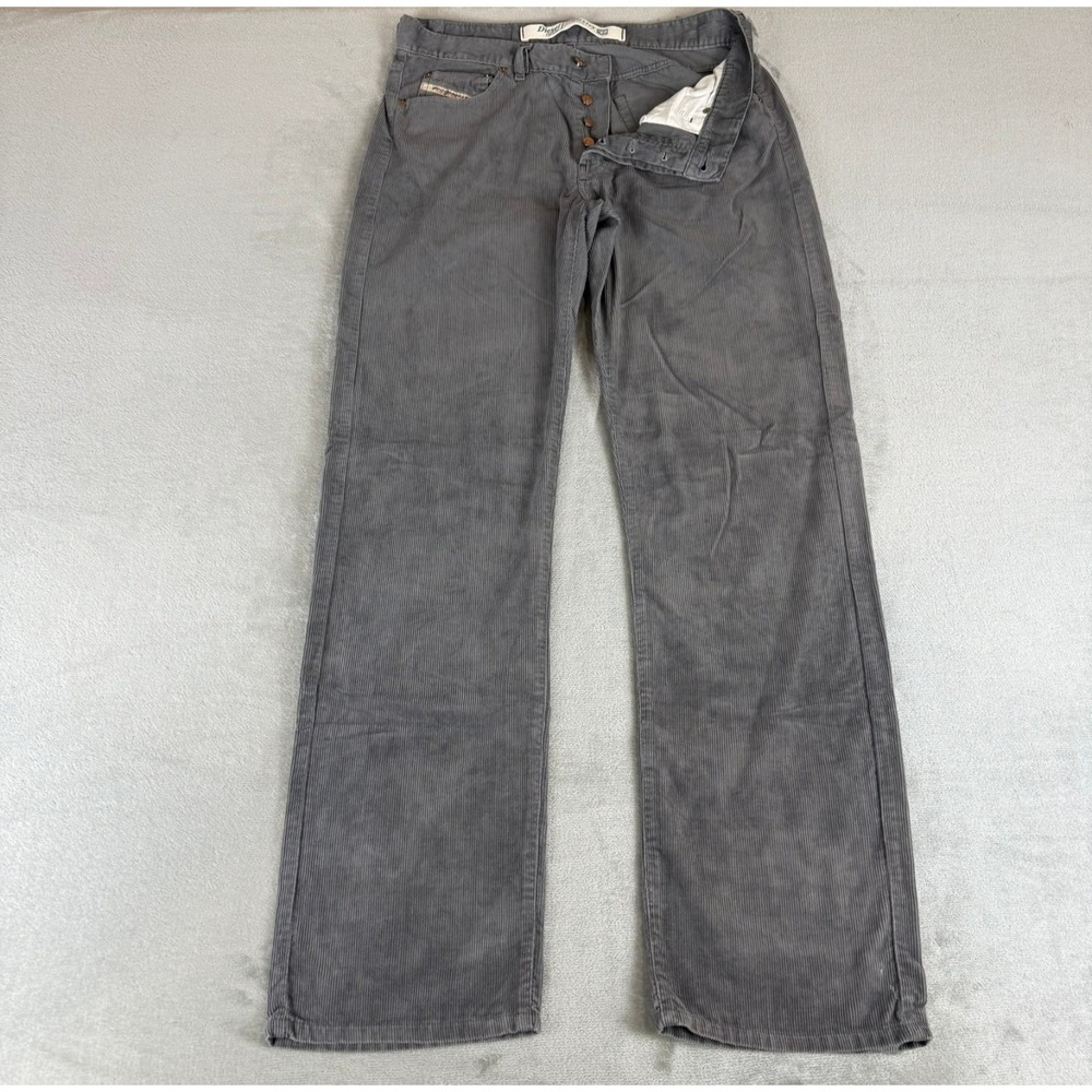Diesel Kulter Corduroy Pants Mens 34x34 Gray Button Fly Straight Leg Relaxed Y2K